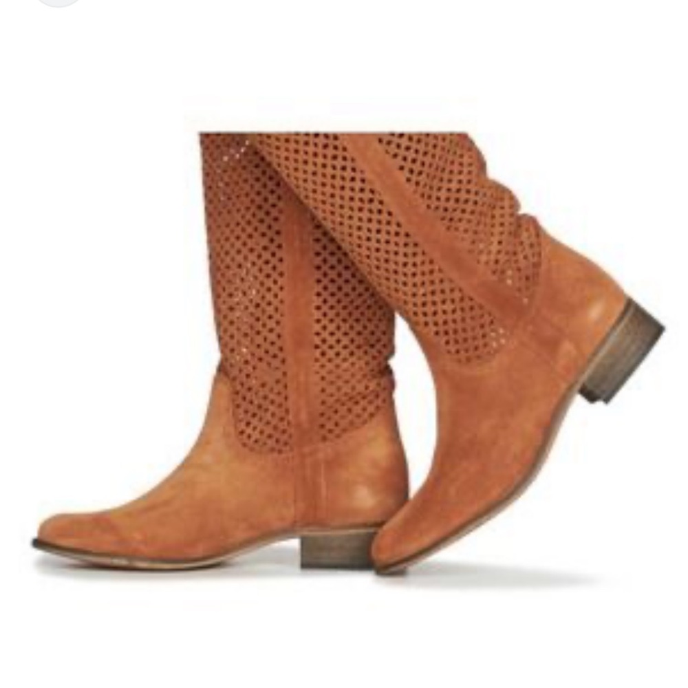 JustFab Brown Heeled Boots bohemian size 5